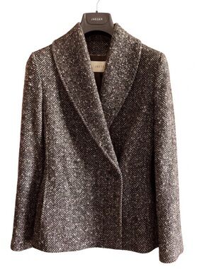 Women's Herringbone Jacket-Brown and Tan Wool Blend